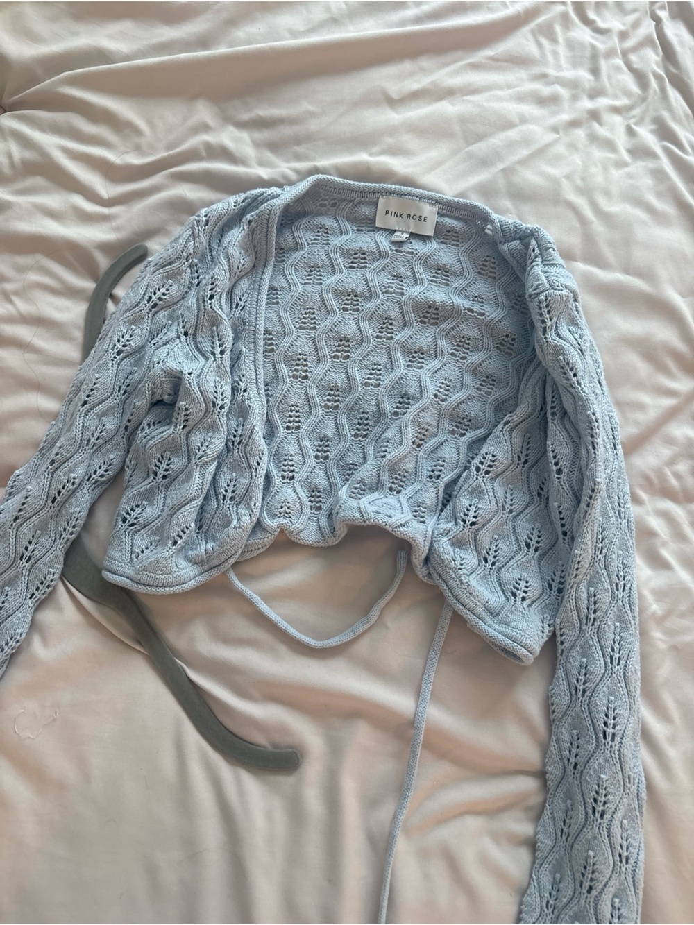 Pink Rose Baby Blue Openwork Tie-Front Cardigan